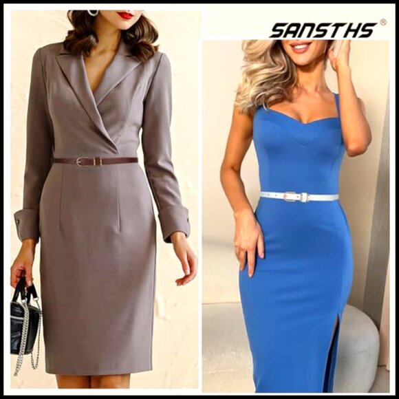 Skinny Belt Set Gold Buckle Minimal Chic Accessory for Dresses Jeans Coats main image 7
